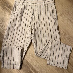 Zara Cream and Black Striped Linen Pants